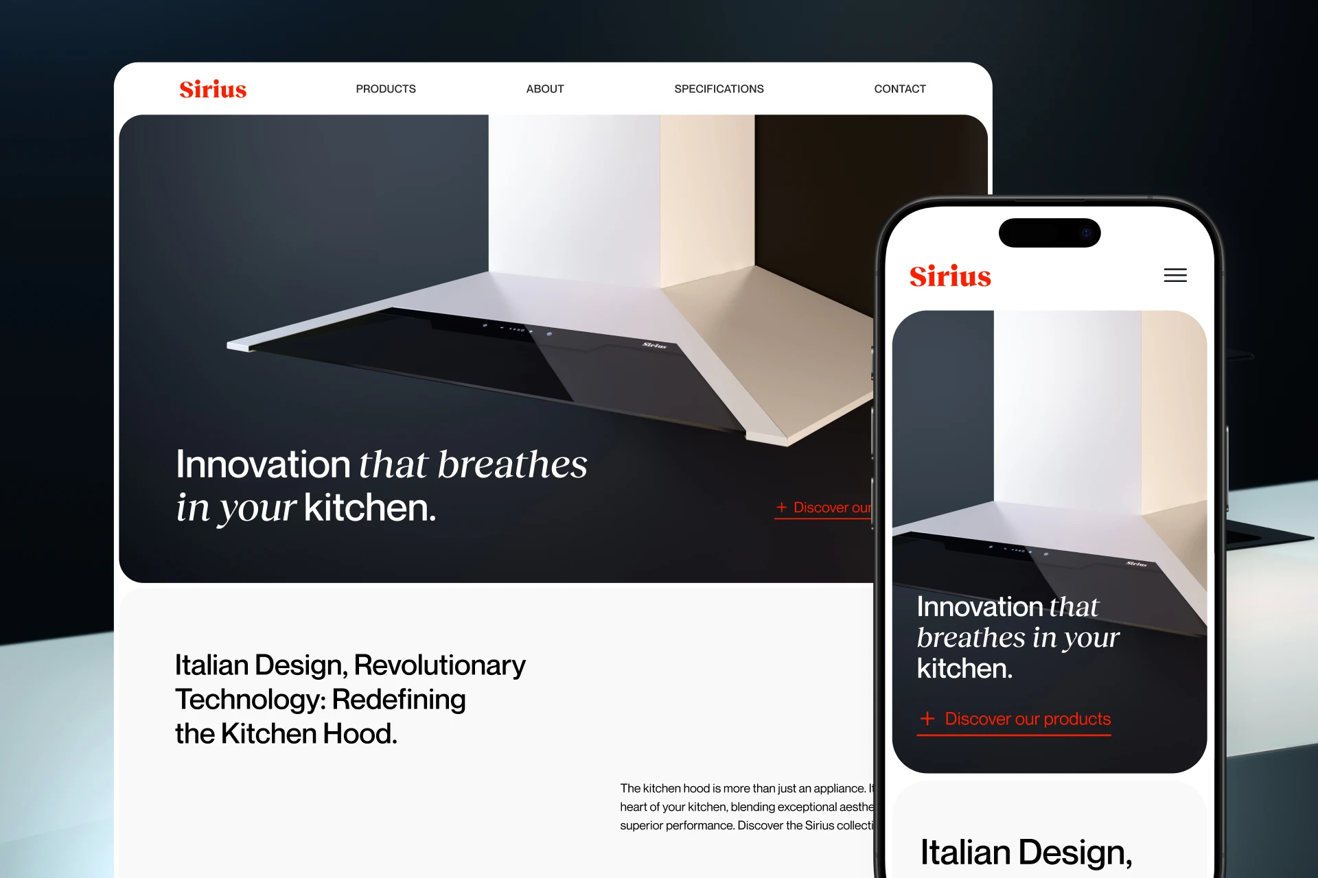 Sirius - Corporate Website for Italian Kitchen Hoods